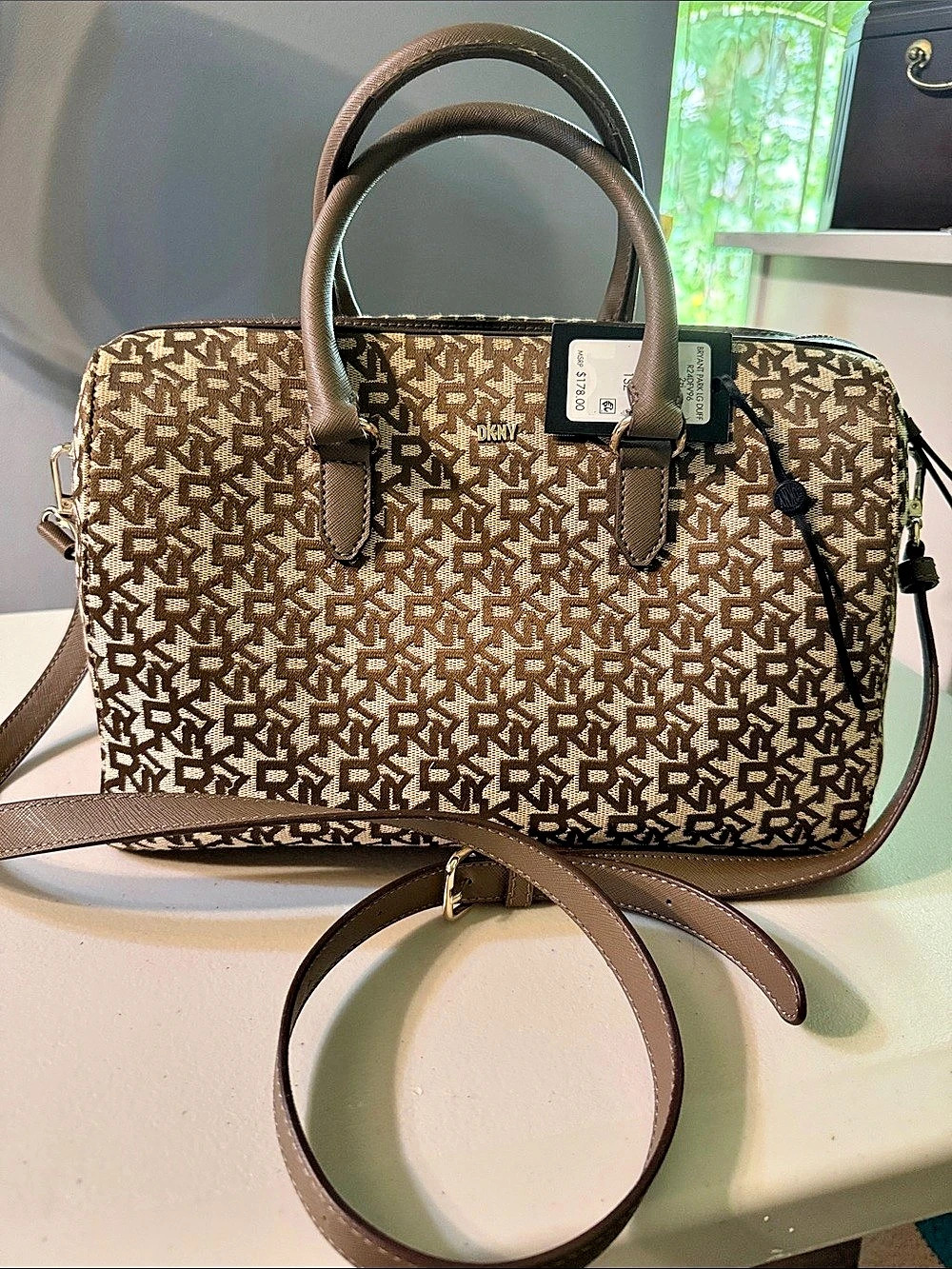 DKNY Bryant Park Large Duffle Satchel Brown & White